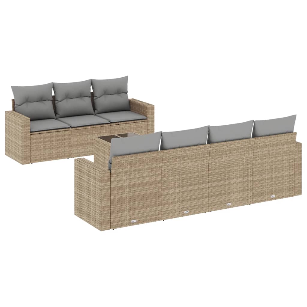 8-delige Loungeset met kussens poly rattan beige