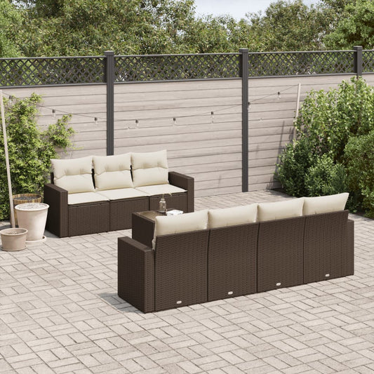 8-delige Loungeset met kussens poly rattan bruin