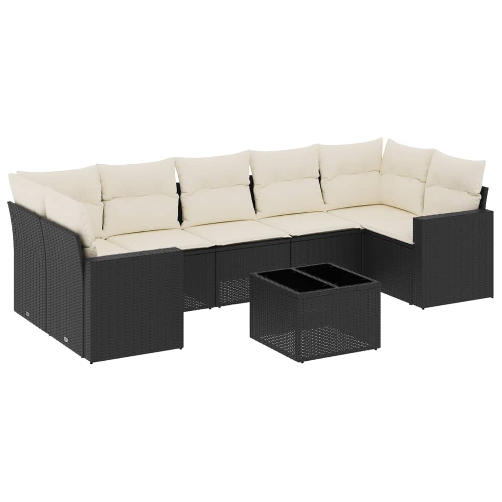 8-delige Loungeset met kussens poly rattan zwart