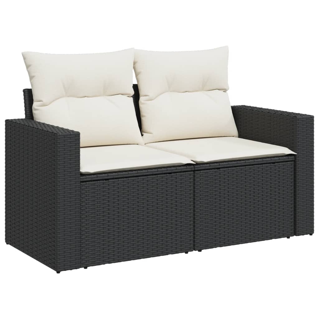 9-delige Loungeset met kussens poly rattan zwart