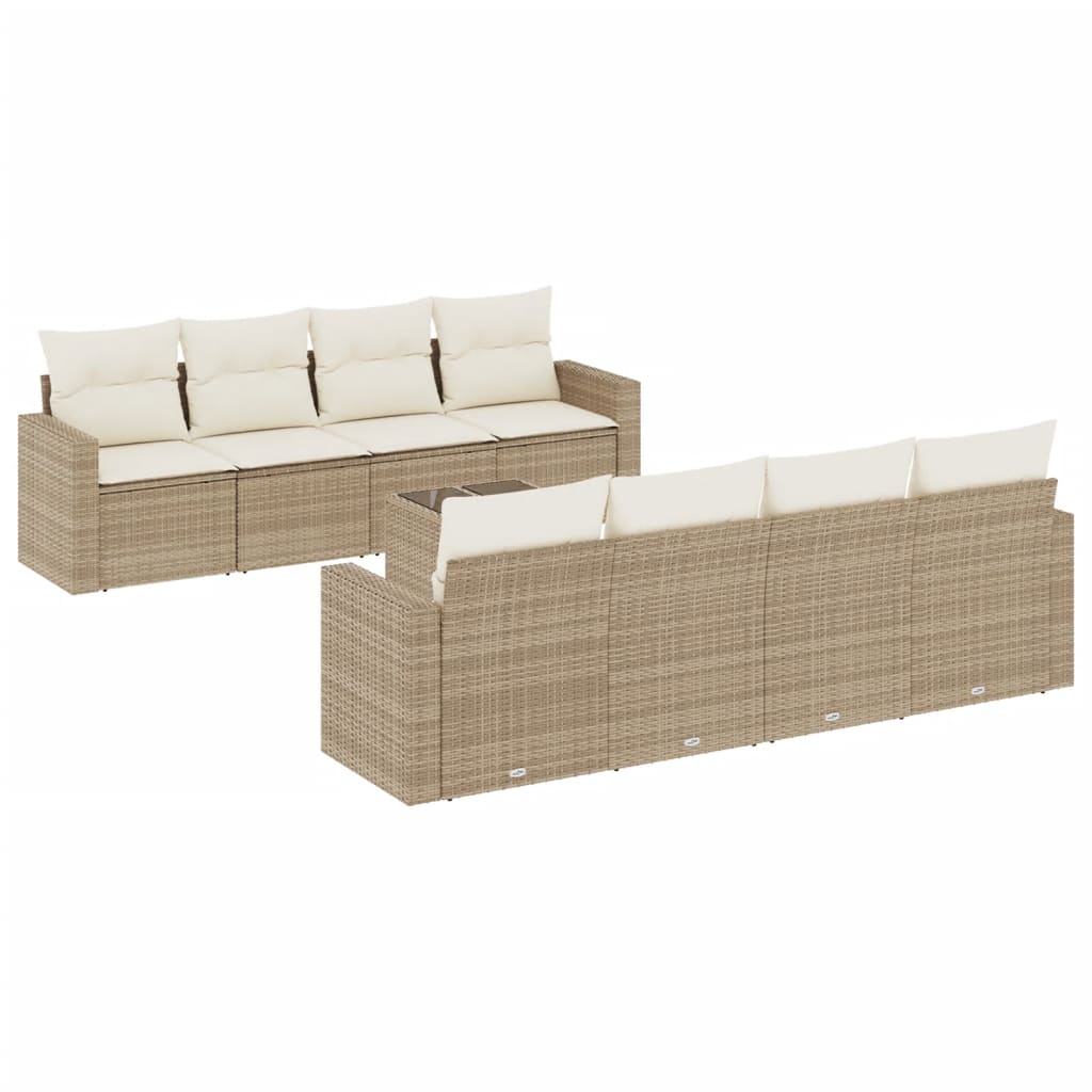 9-delige Loungeset met kussens poly rattan beige