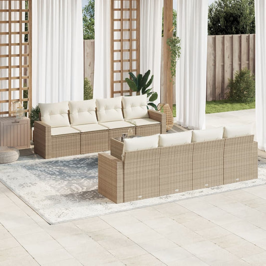 9-delige Loungeset met kussens poly rattan beige