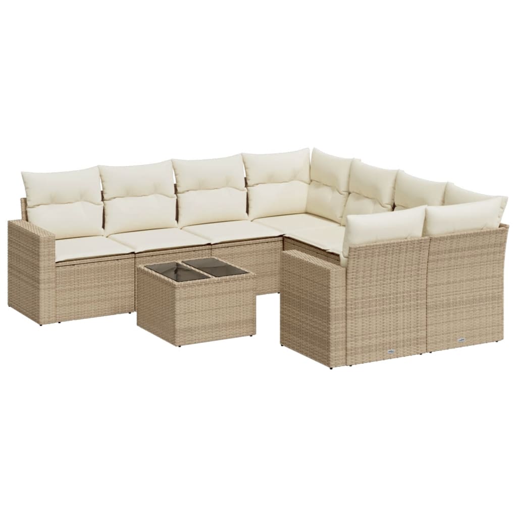 9-delige Loungeset met kussens poly rattan beige