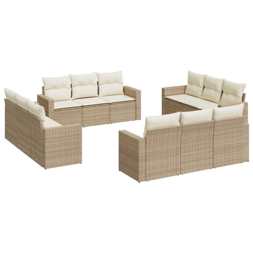 12-delige Loungeset met kussens poly rattan beige