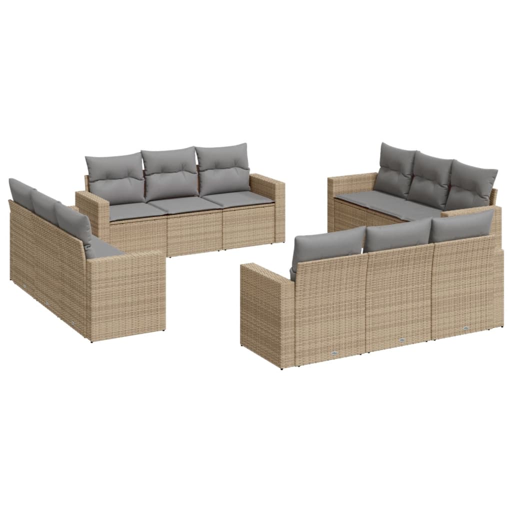 12-delige Loungeset met kussens poly rattan beige