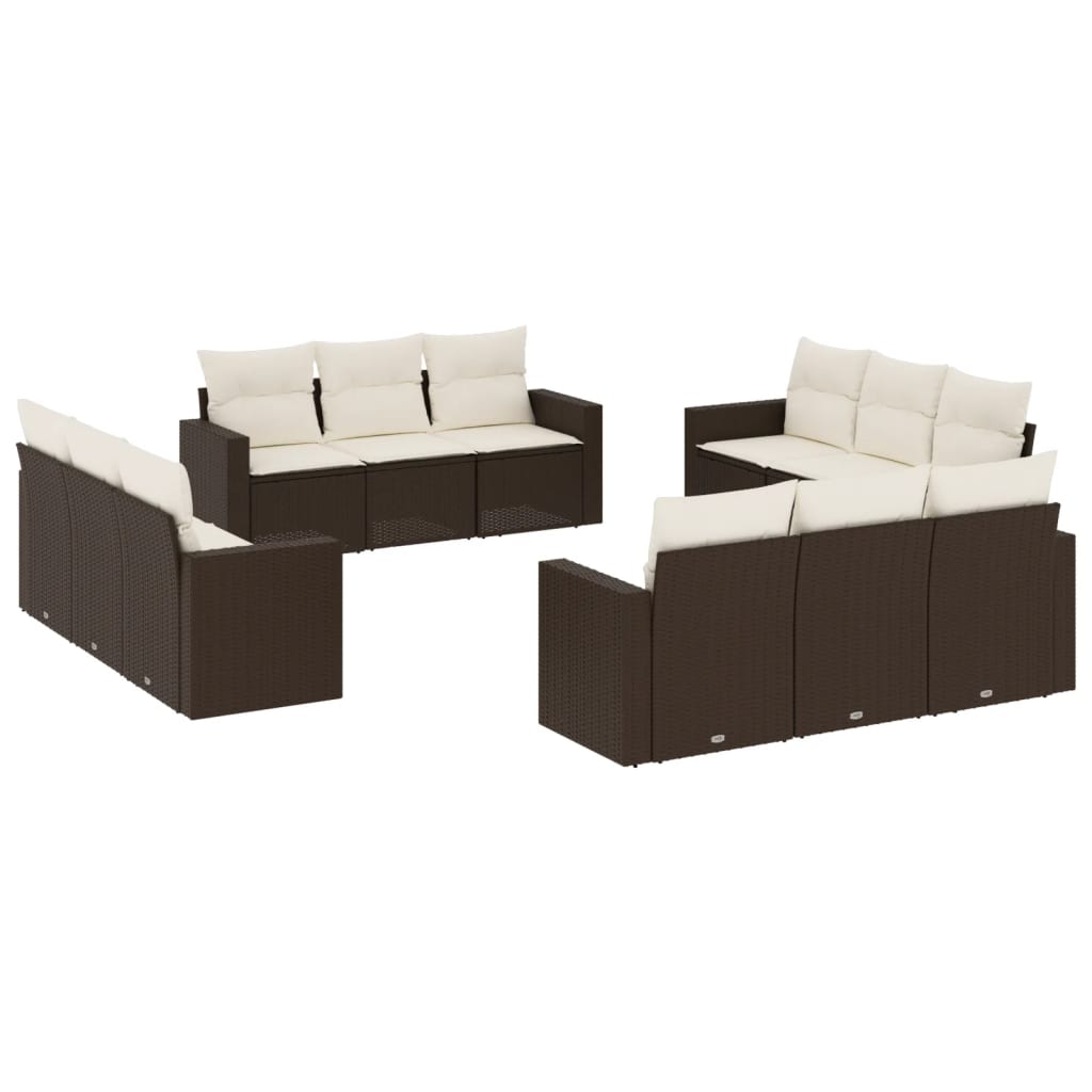 12-delige Loungeset met kussens poly rattan bruin