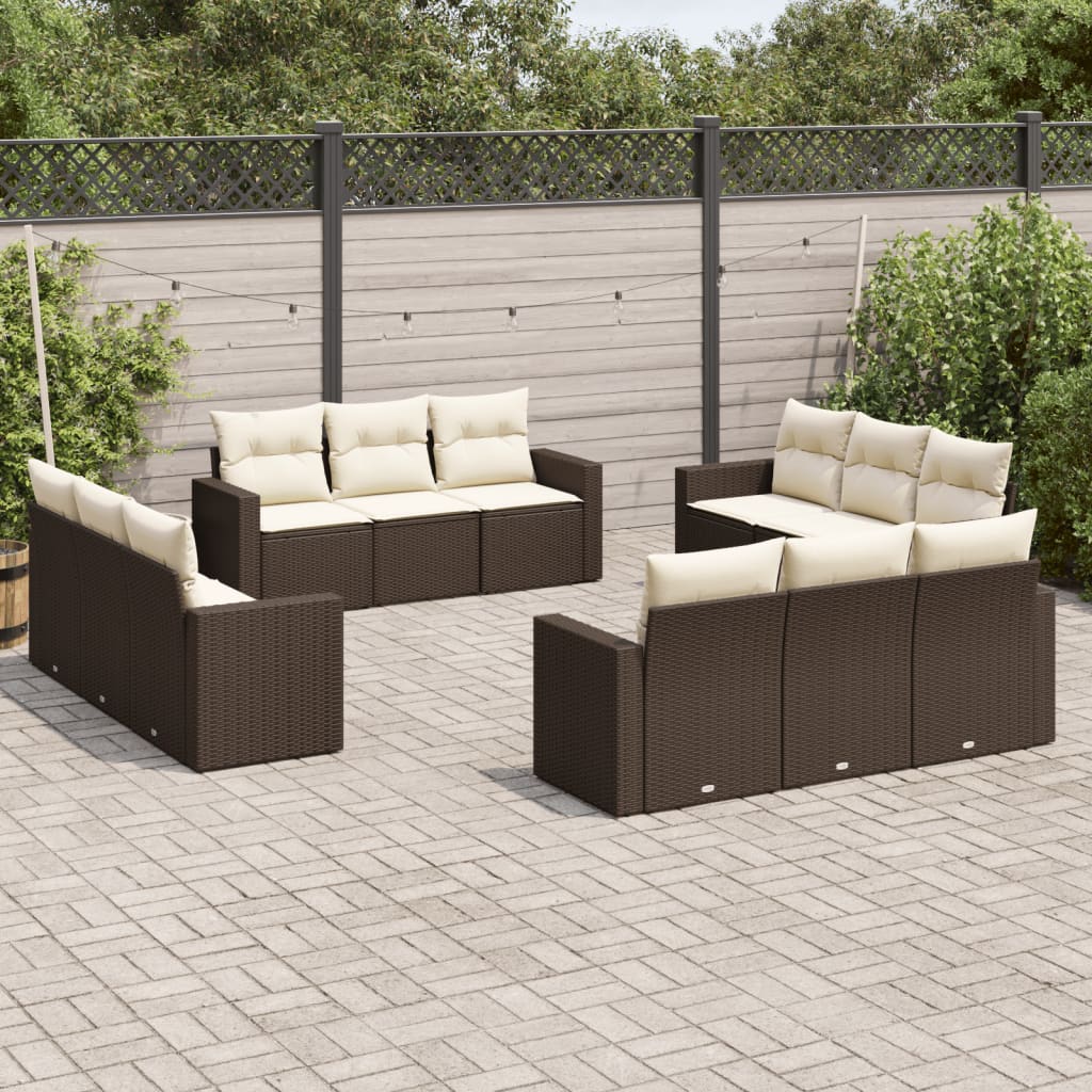 12-delige Loungeset met kussens poly rattan bruin