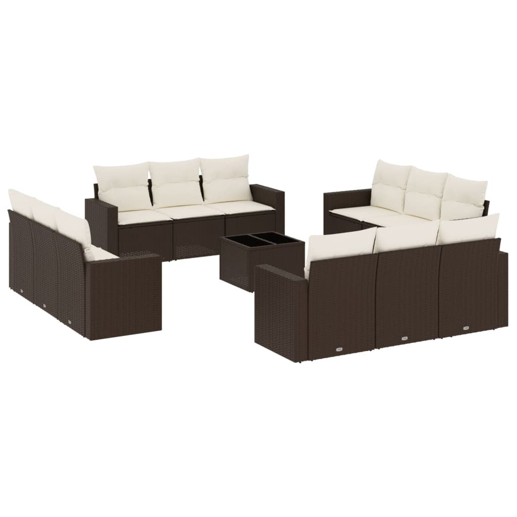 13-delige Loungeset met kussens poly rattan bruin