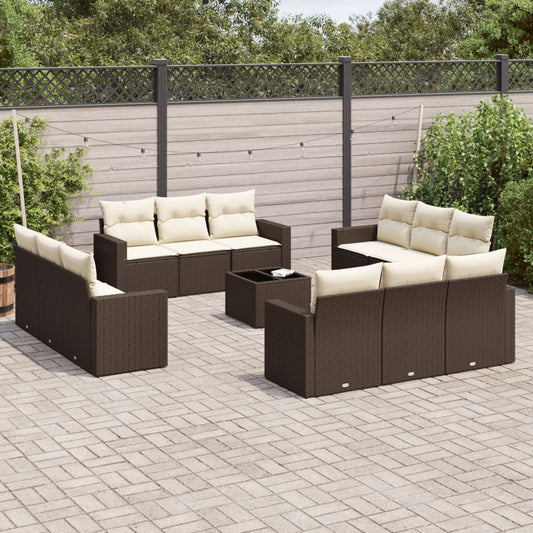 13-delige Loungeset met kussens poly rattan bruin