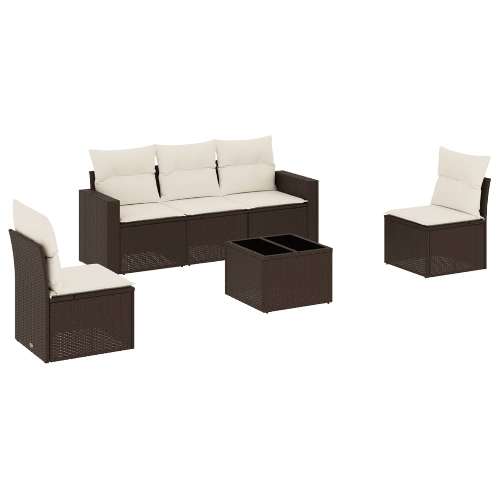 6-delige Loungeset met kussens poly rattan bruin