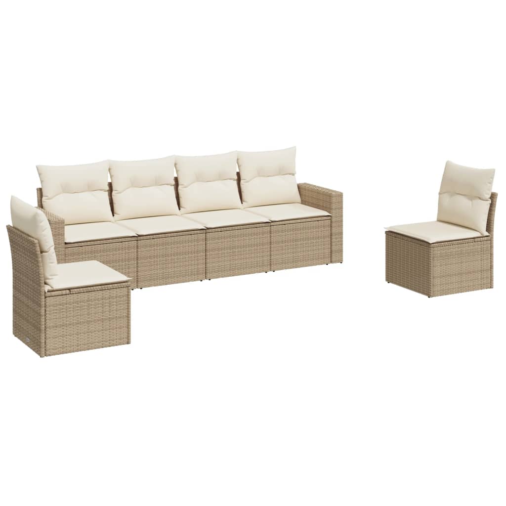 6-delige Loungeset met kussens poly rattan beige