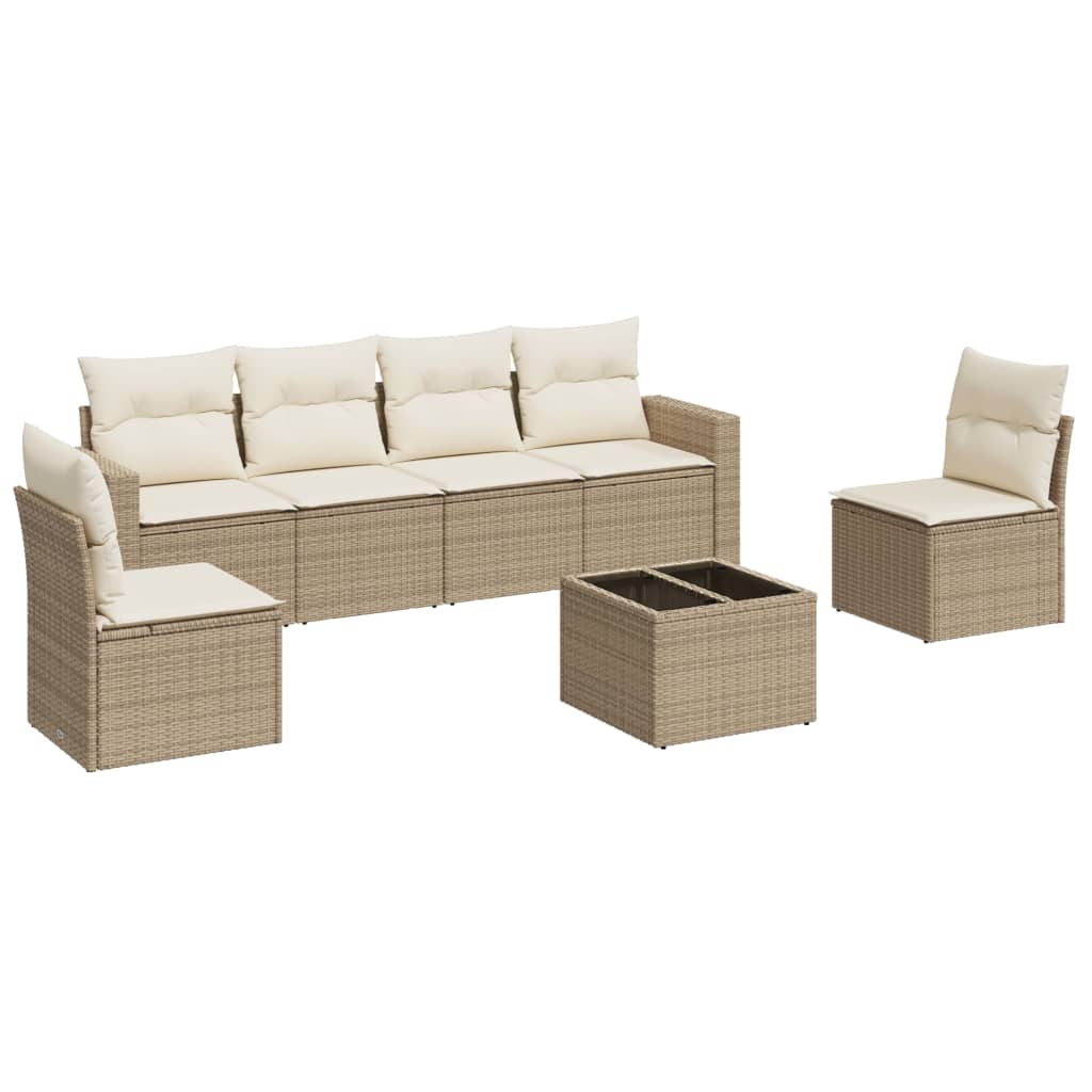 7-delige Loungeset met kussens poly rattan beige