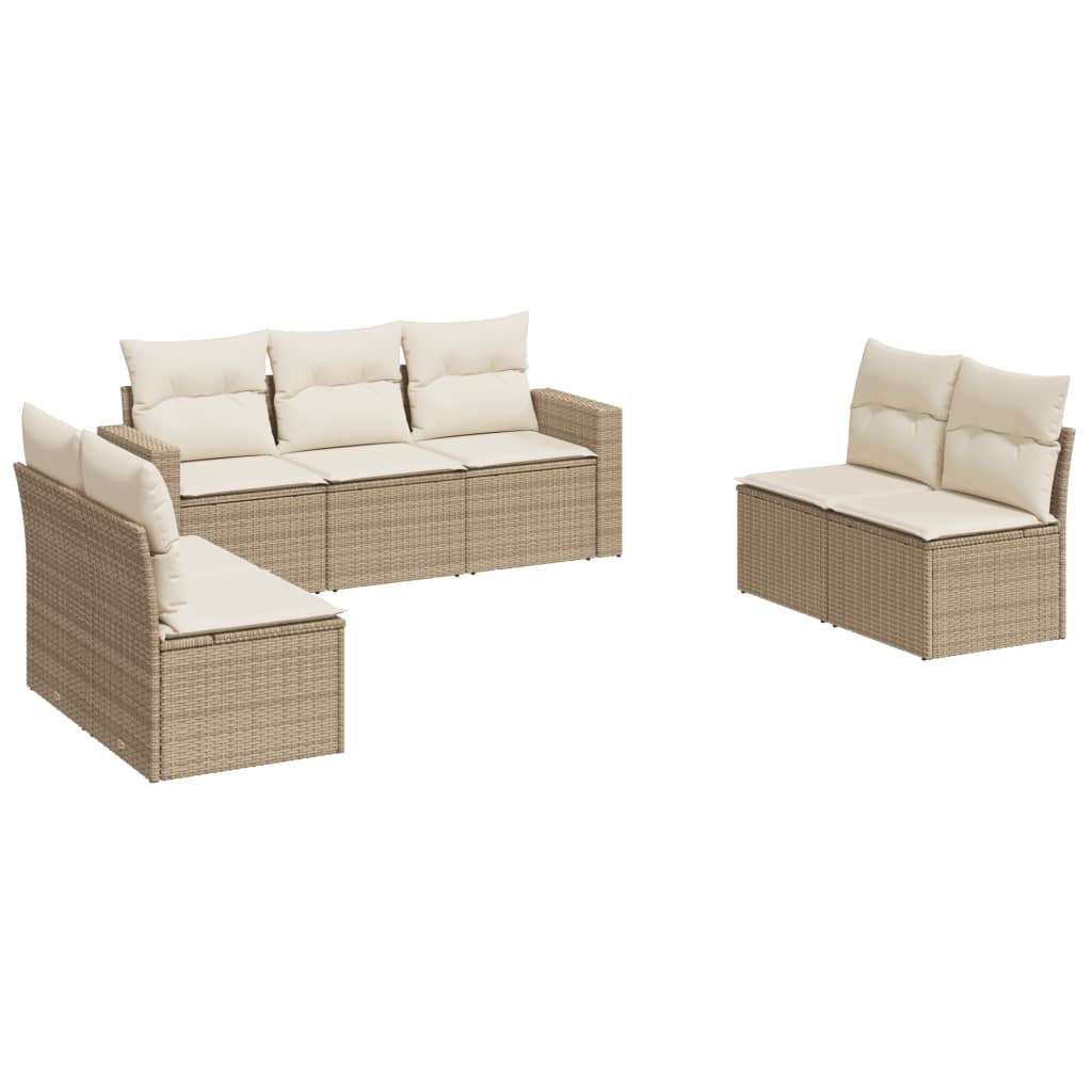 7-delige Loungeset met kussens poly rattan beige