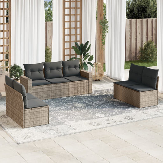 7-delige Loungeset met kussens poly rattan grijs