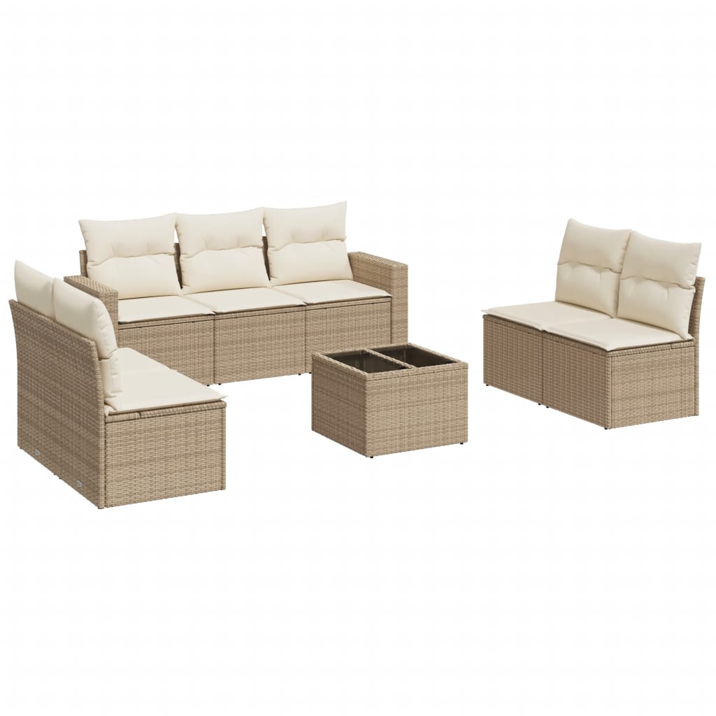 8-delige Loungeset met kussens poly rattan beige