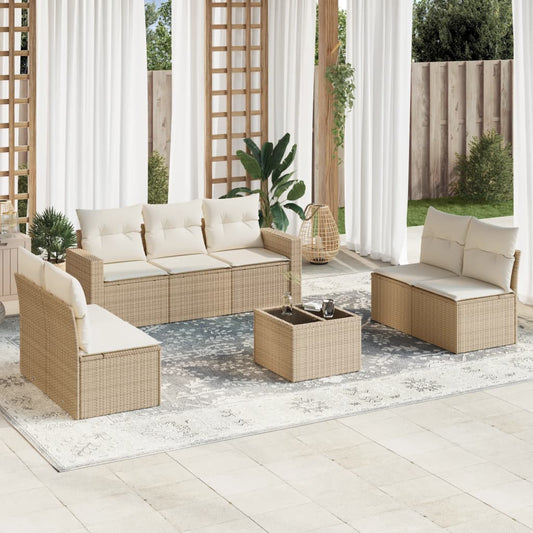 8-delige Loungeset met kussens poly rattan beige