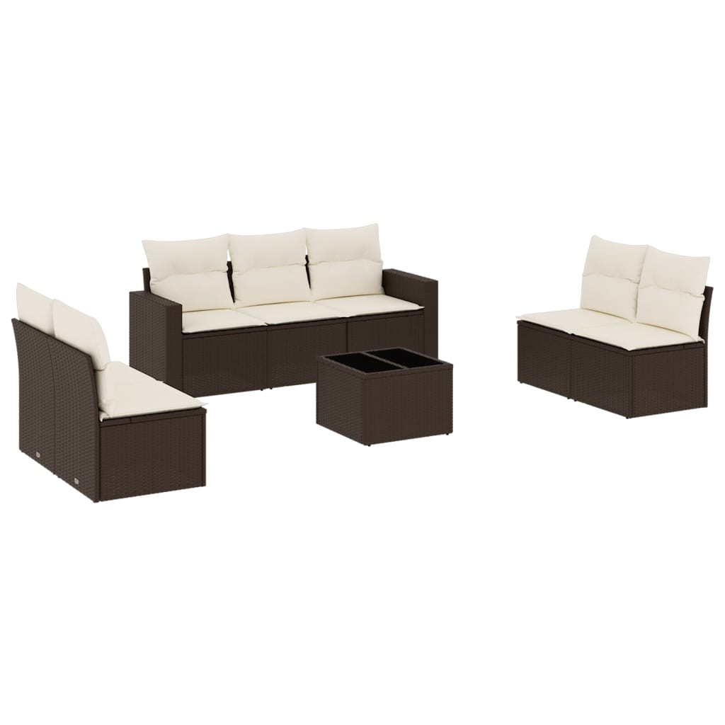 8-delige Loungeset met kussens poly rattan bruin