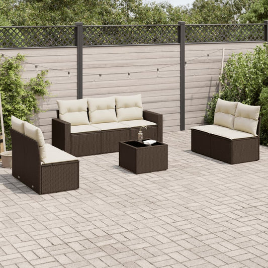 8-delige Loungeset met kussens poly rattan bruin