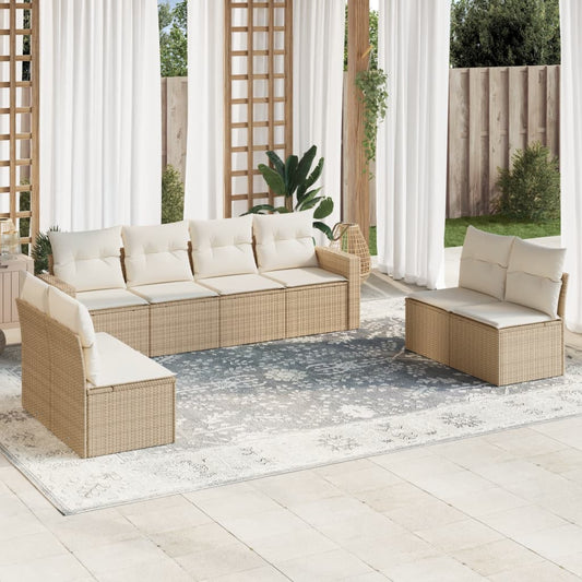 8-delige Loungeset met kussens poly rattan beige