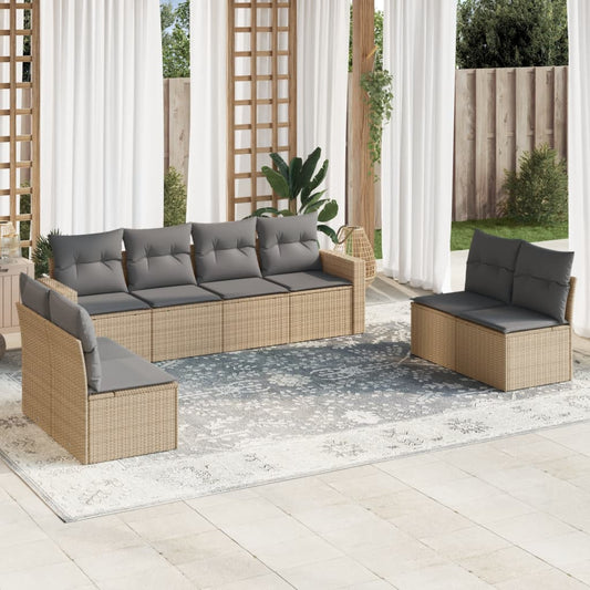 8-delige Loungeset met kussens poly rattan beige