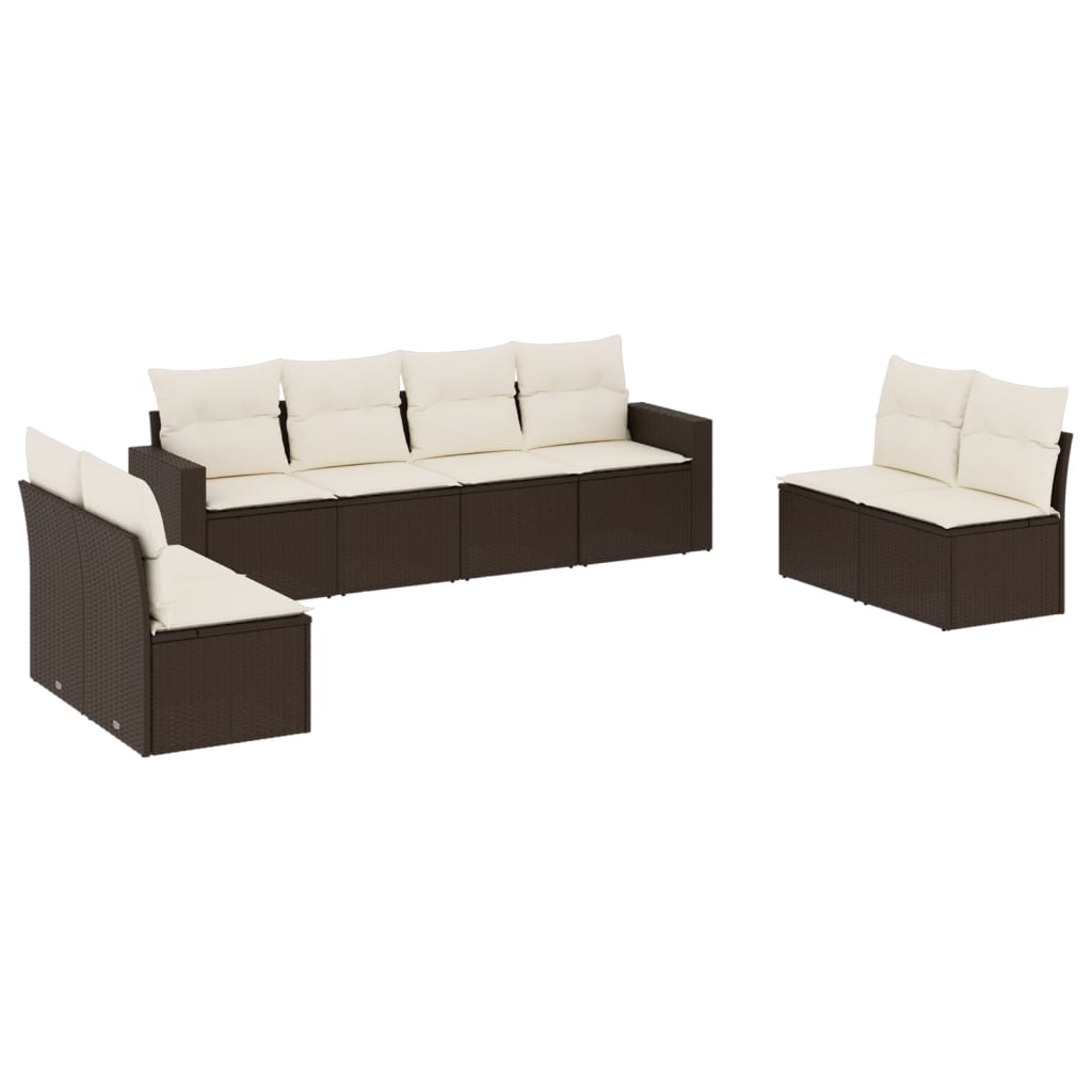 8-delige Loungeset met kussens poly rattan bruin