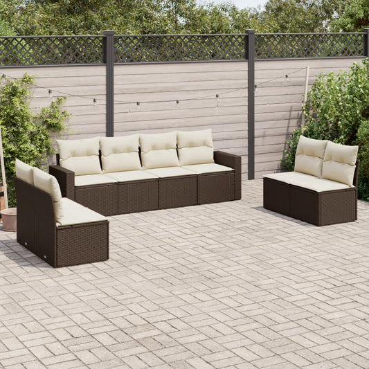 8-delige Loungeset met kussens poly rattan bruin