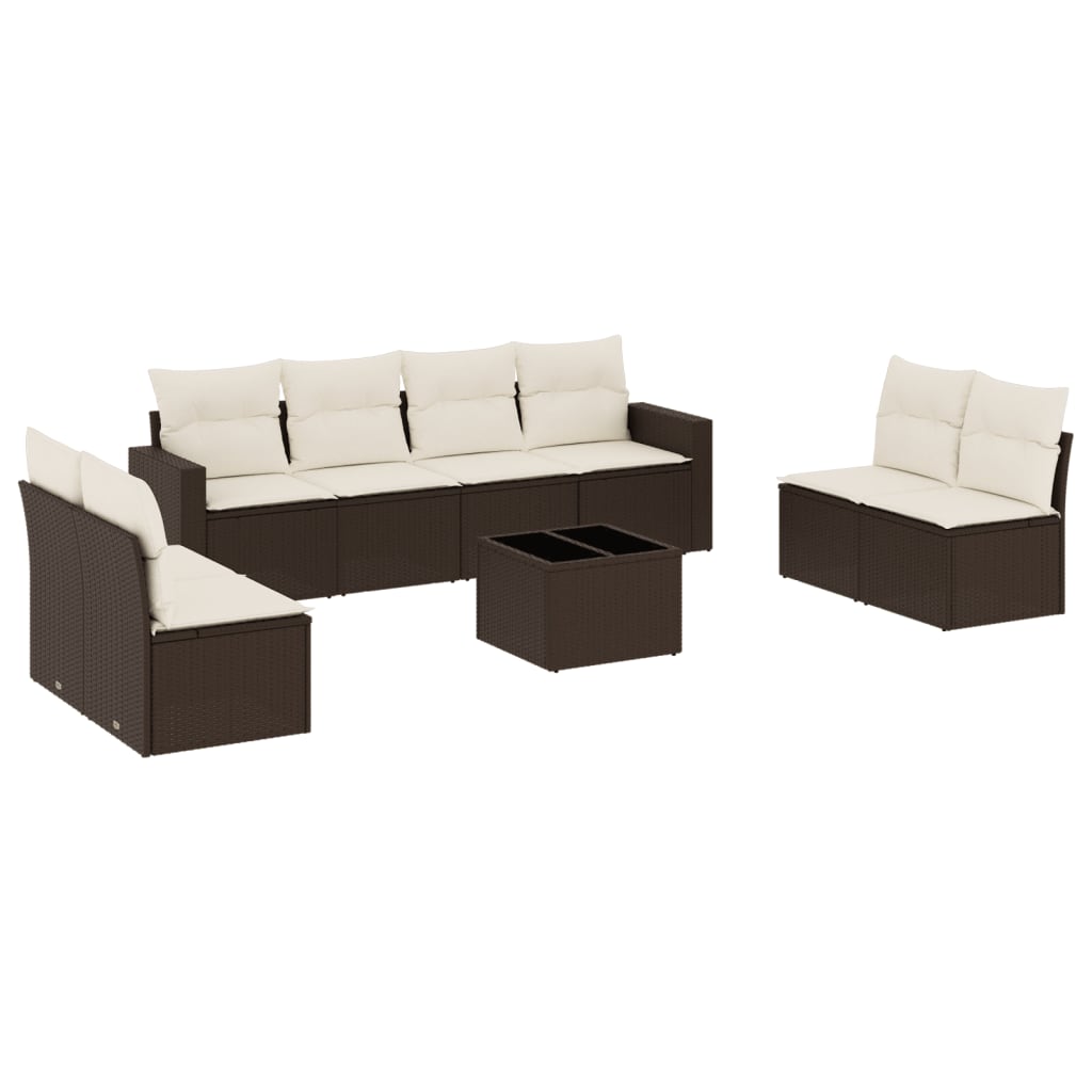 9-delige Loungeset met kussens poly rattan bruin