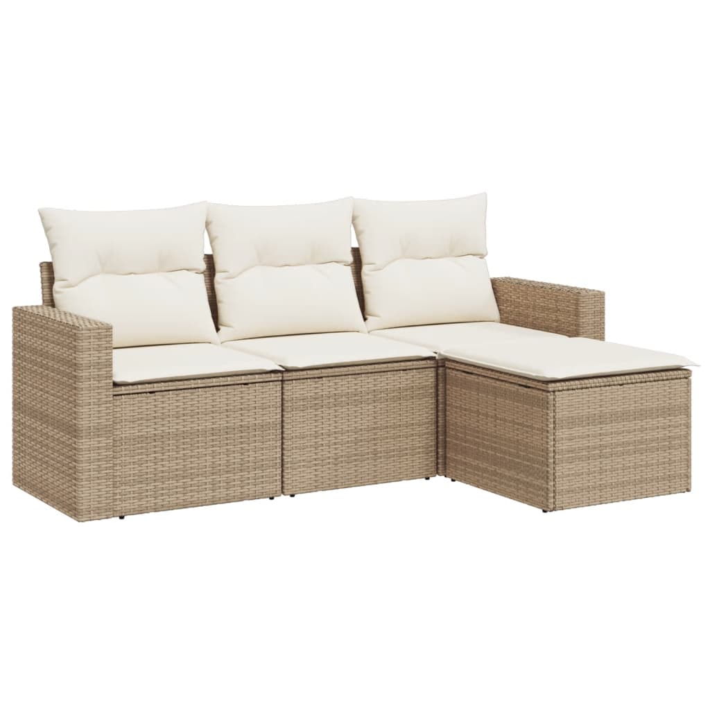 4-delige Loungeset met kussens poly rattan beige