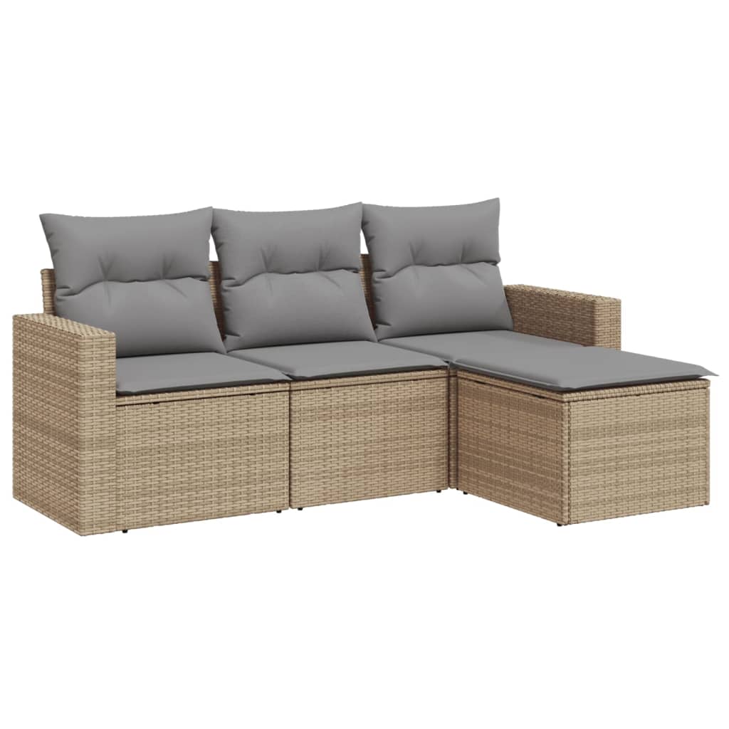 4-delige Loungeset met kussens poly rattan beige