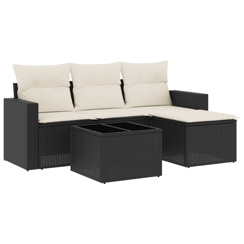 5-delige Loungeset met kussens poly rattan zwart