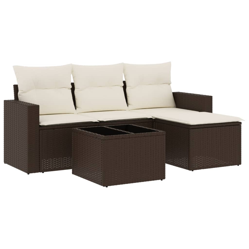 5-delige Loungeset met kussens poly rattan bruin