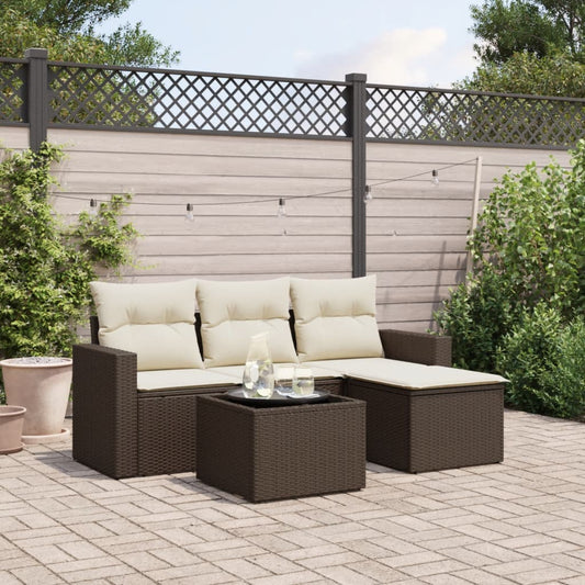 5-delige Loungeset met kussens poly rattan bruin