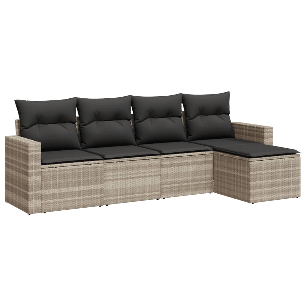 5-delige Loungeset met kussens poly rattan lichtgrijs