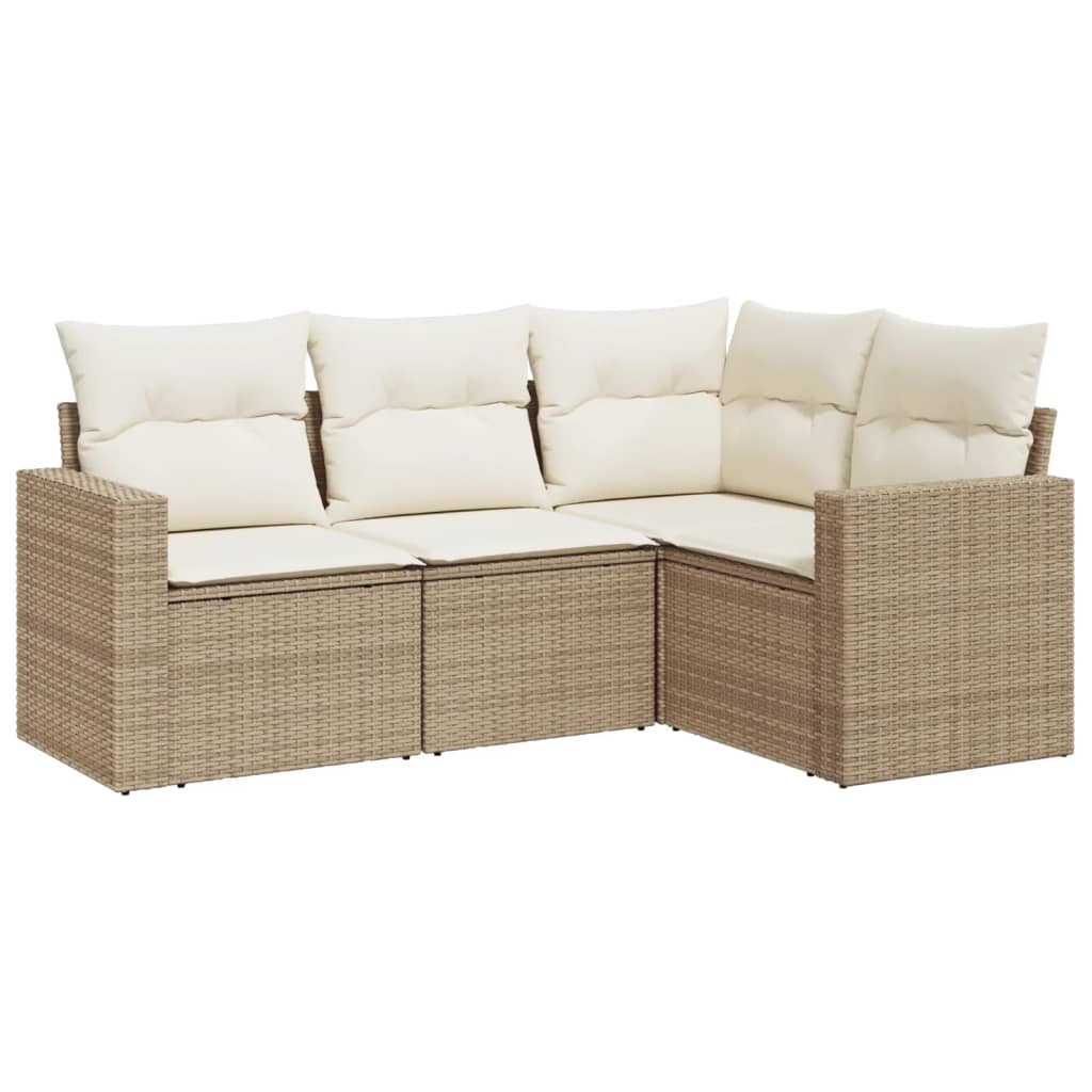 4-delige Loungeset met kussens poly rattan beige