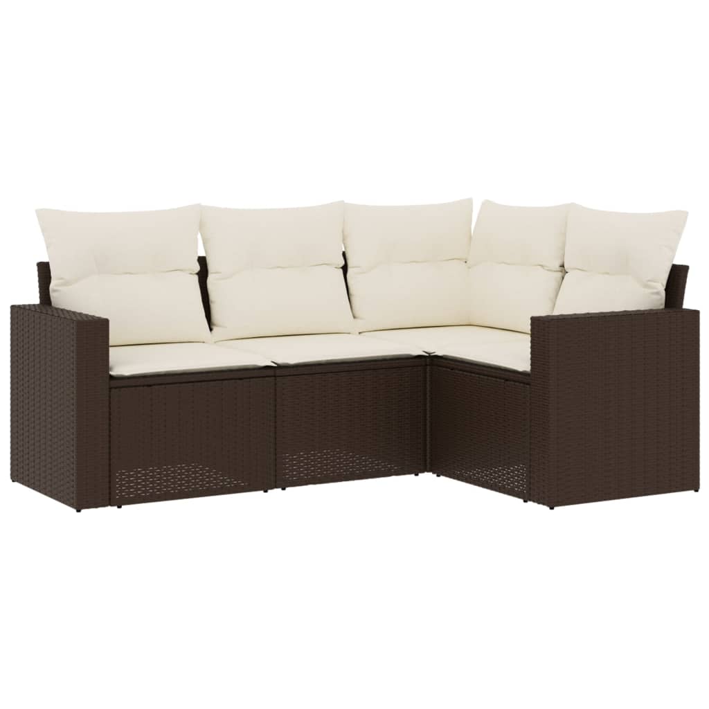 4-delige Loungeset met kussens poly rattan bruin