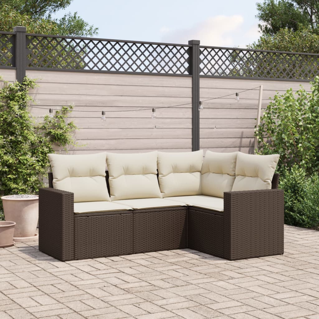 4-delige Loungeset met kussens poly rattan bruin