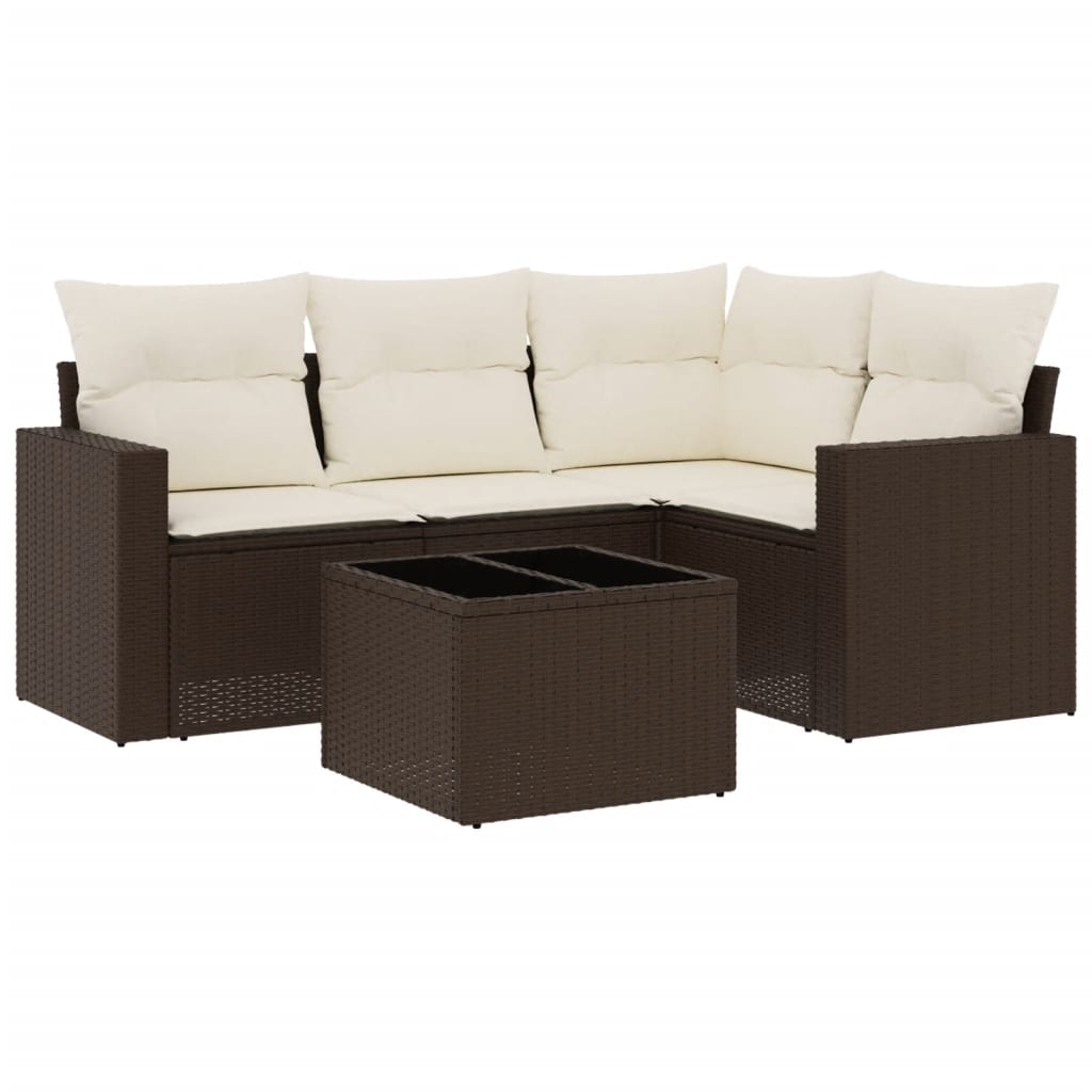 5-delige Loungeset met kussens poly rattan bruin