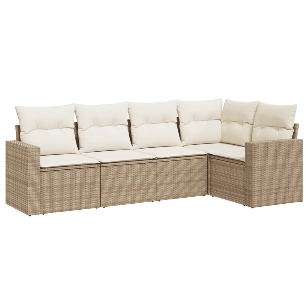 5-delige Loungeset met kussens poly rattan beige