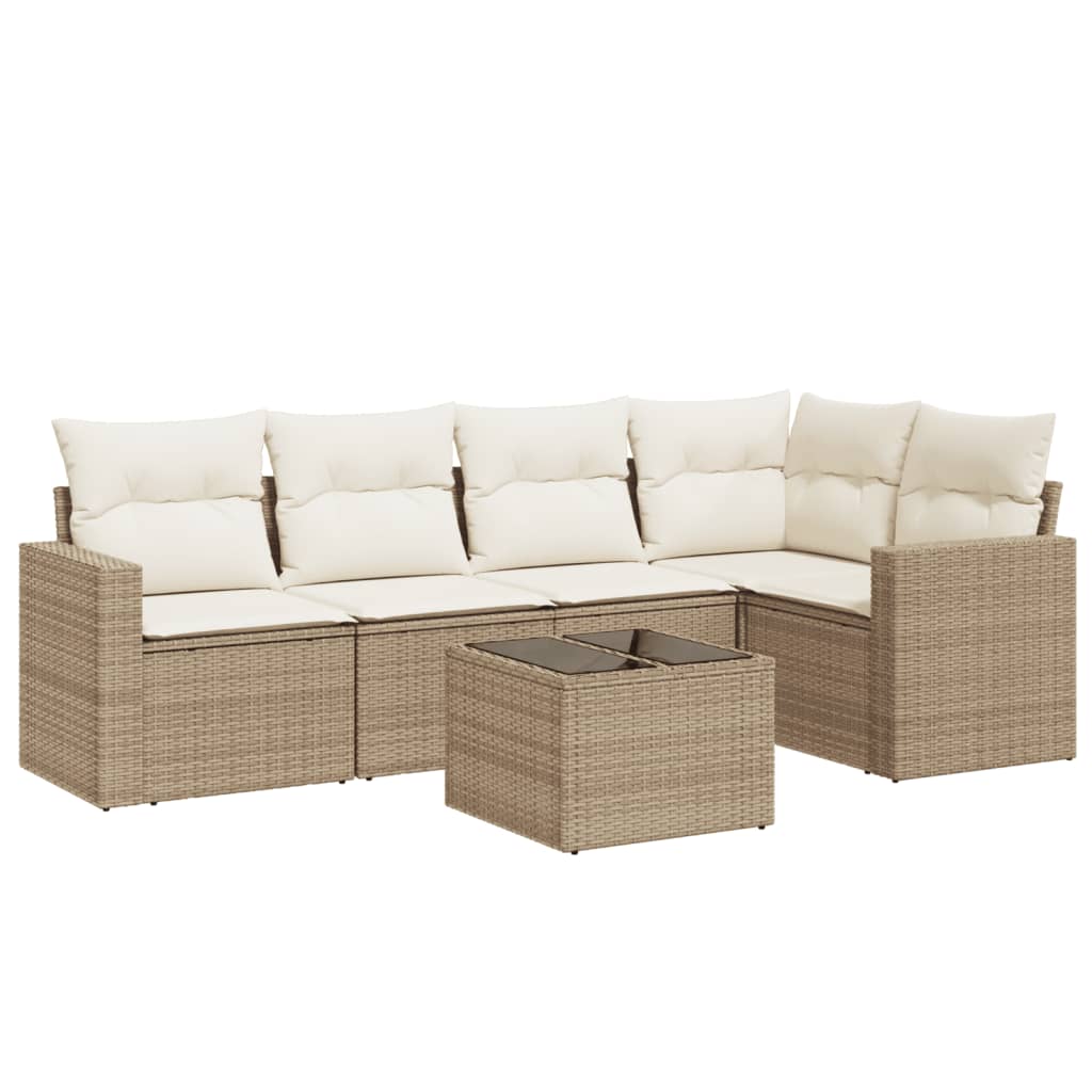 6-delige Loungeset met kussens poly rattan beige