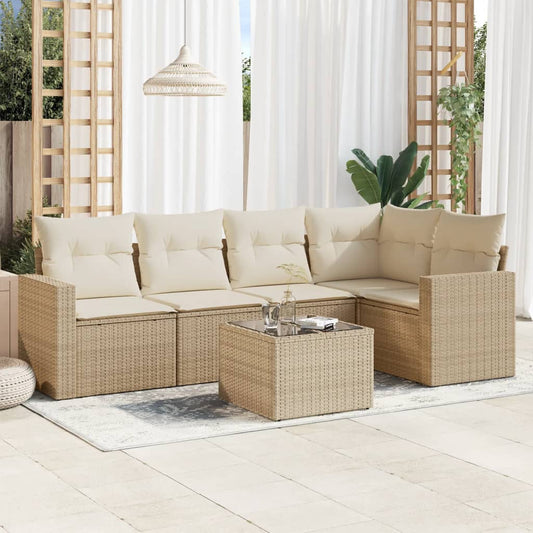 6-delige Loungeset met kussens poly rattan beige