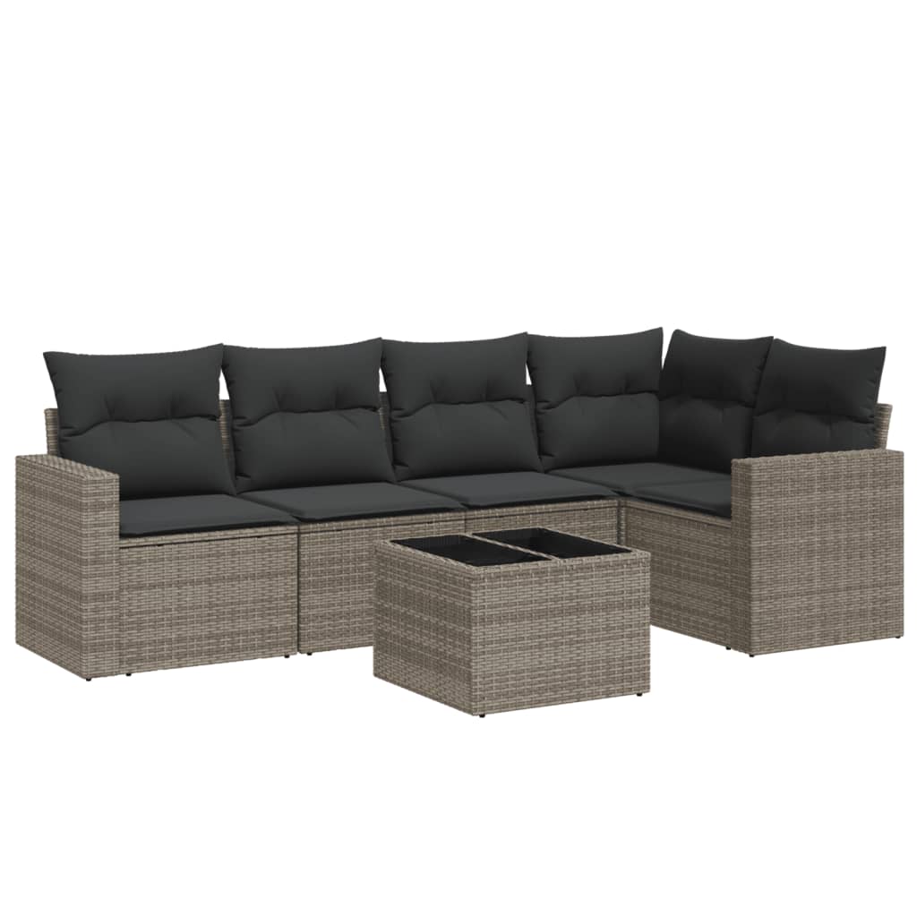 6-delige Loungeset met kussens poly rattan grijs