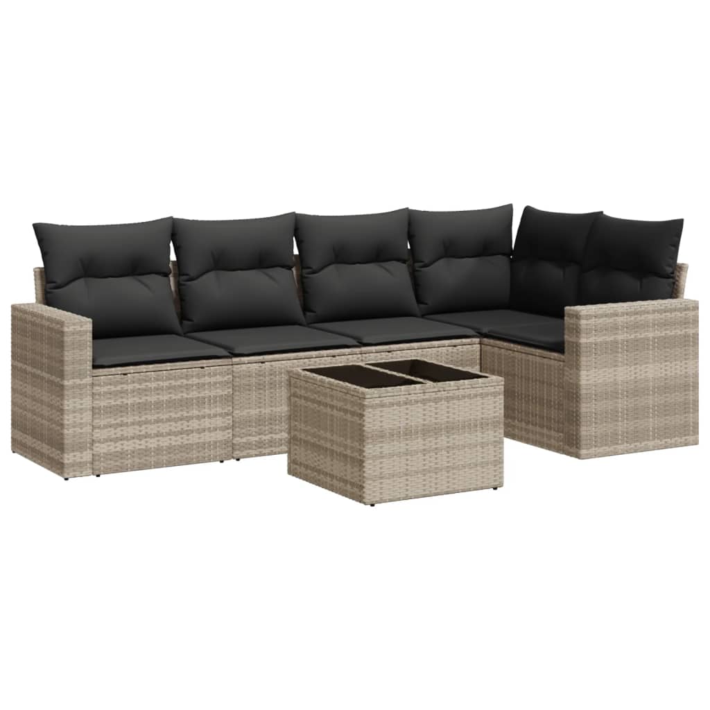 6-delige Loungeset met kussens poly rattan lichtgrijs