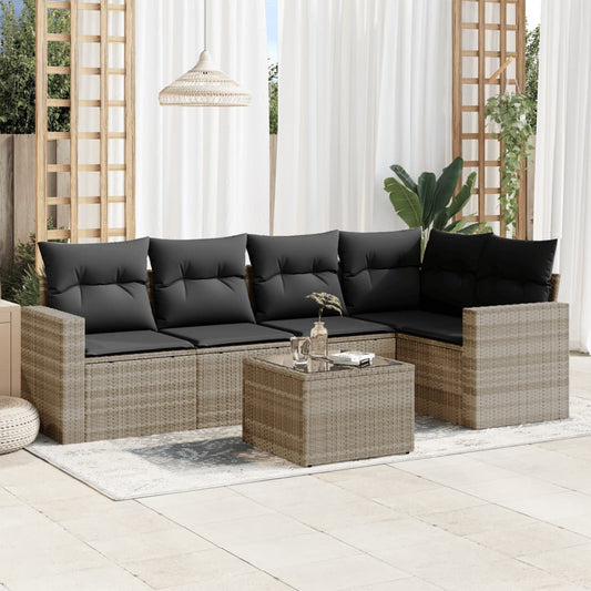 6-delige Loungeset met kussens poly rattan lichtgrijs