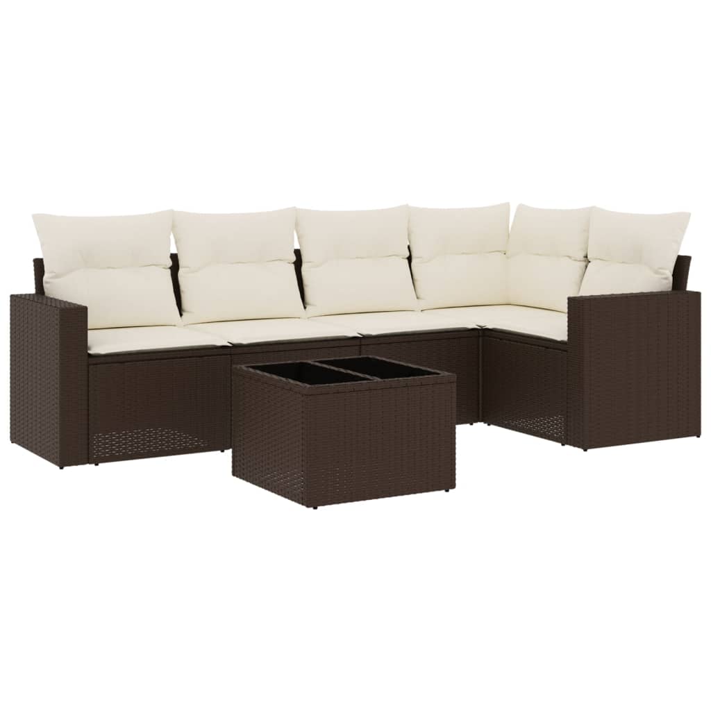 6-delige Loungeset met kussens poly rattan bruin