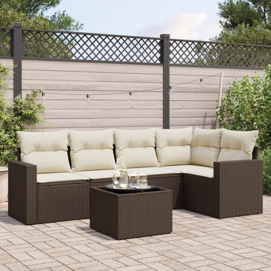 6-delige Loungeset met kussens poly rattan bruin