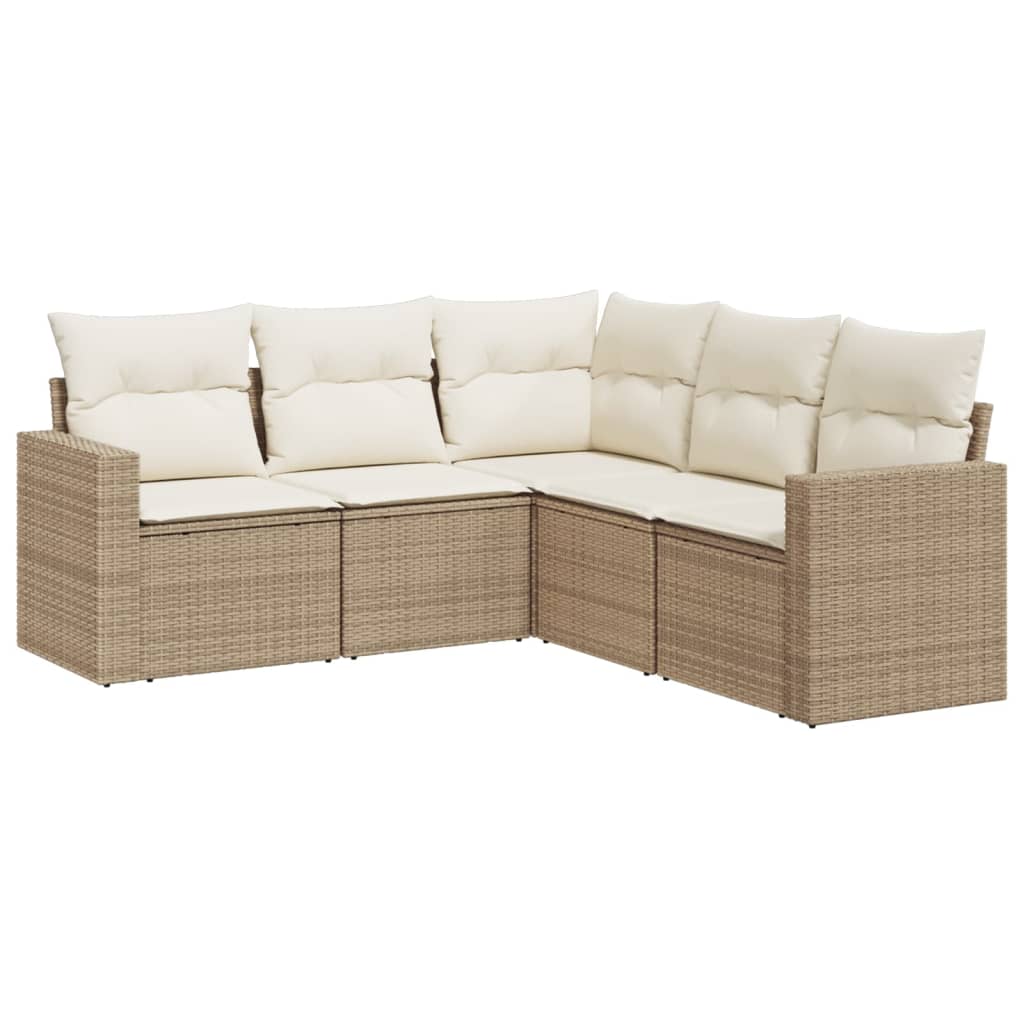 5-delige Loungeset met kussens poly rattan beige