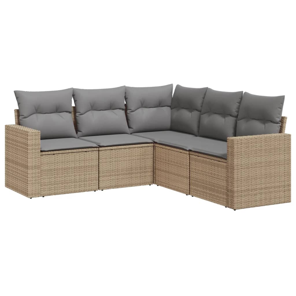 5-delige Loungeset met kussens poly rattan beige