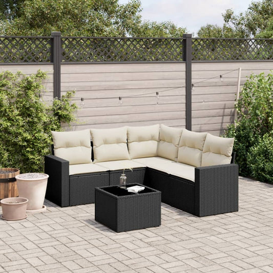 6-delige Loungeset met kussens poly rattan zwart