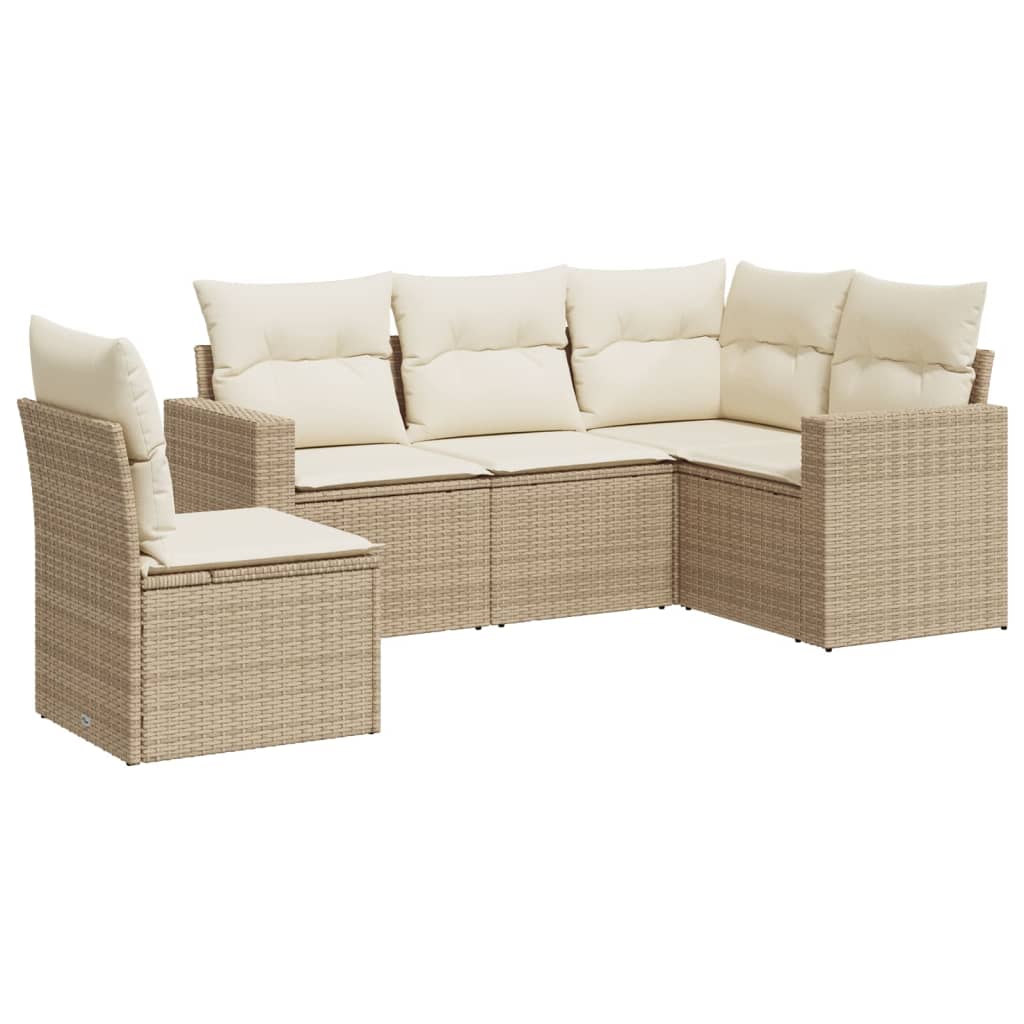 5-delige Loungeset met kussens poly rattan beige