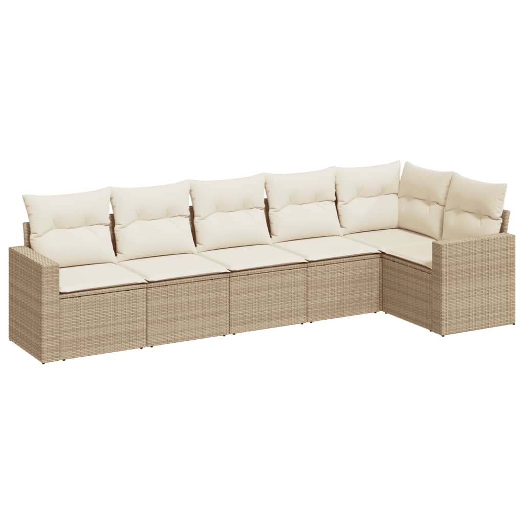 6-delige Loungeset met kussens poly rattan beige